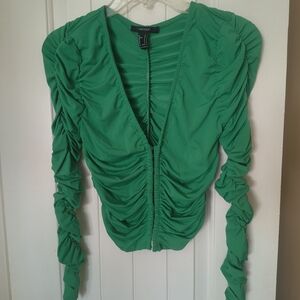 Forever 21 Vibrant Green Ruched Blouse